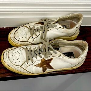 Golden Goose White and Gold Star Sneakers